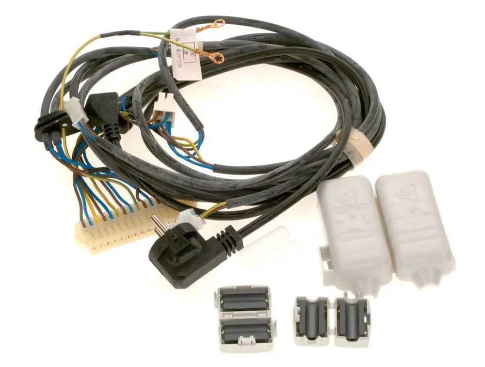 Bosch Kabelbaum mit mehreren Leitungsträngen, Steckverbindungen und Anschlüssen, geeignet für elektrische Anwendungen in Fahrzeugen oder Maschinen.